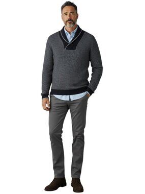 Armani Exchange AX Men's Gray Shawl Collar Button-Neck Wool Sweater Navy Blue